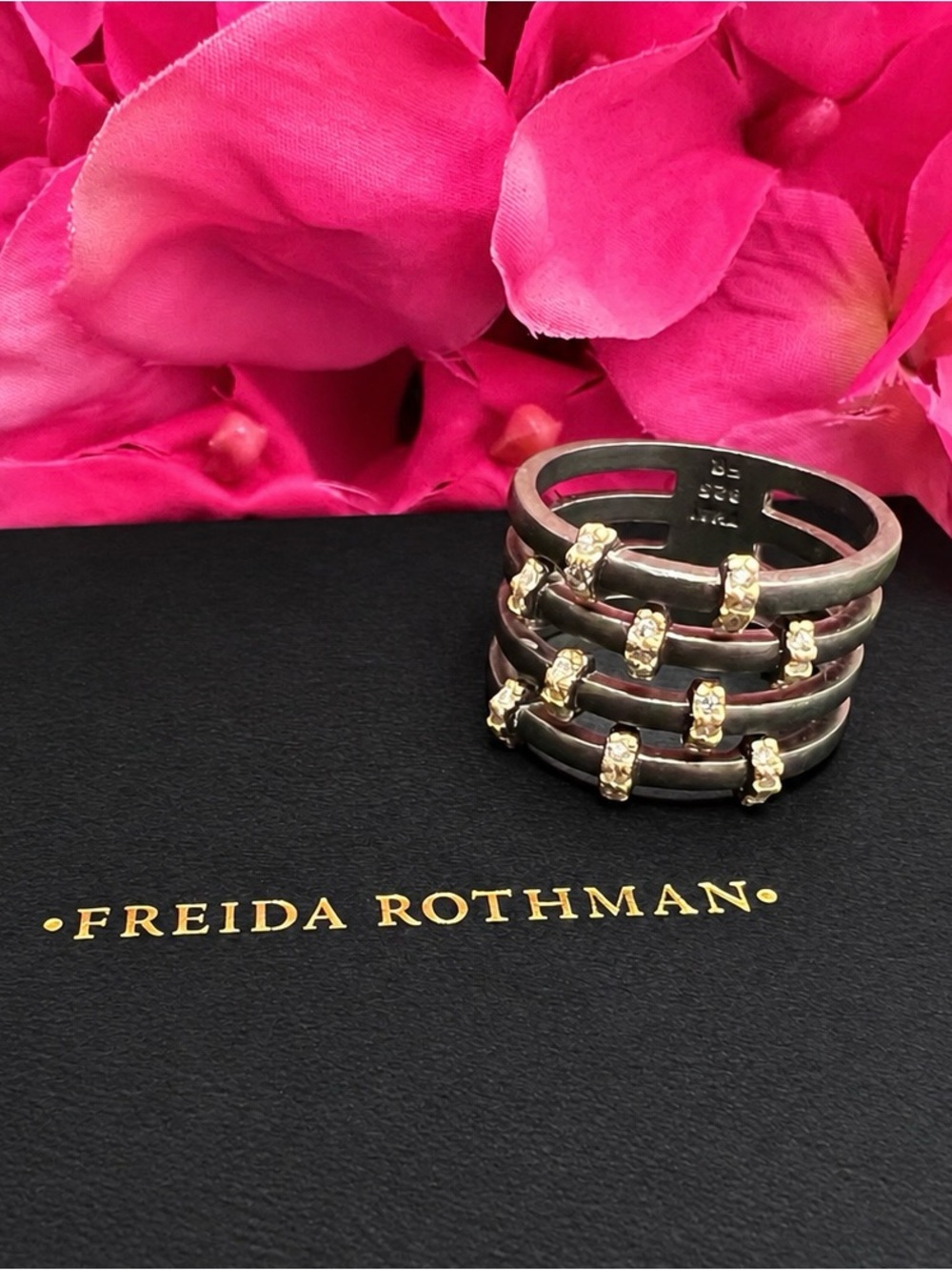 Freida Rothman INDUSTRIAL FINISH COBBLESTONE CAGE RING Size 8.5 - Picture 2 of 12